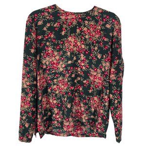 Vintage Nora Noh Y2K Womens Floral Print Silk Blouse Long Sleeve Button Back S
